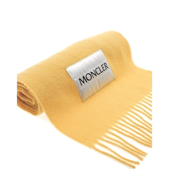 Moncler Logo Scarf 100% Wool Yellow New - Picture 2 of 4